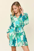 Double Take Full Size Floral Long Sleeve Romper with Pockets - Hovatok