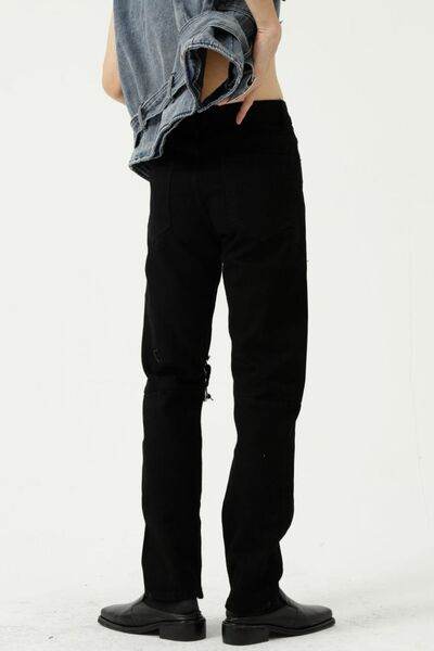 Distressed Mid Rise Jeans with Pockets - Hovatok
