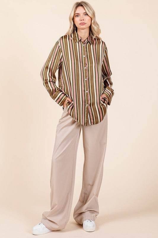 Mittoshop Striped Button Down Satin Shirt - Hovatok