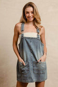 BiBi Washed Adjustable Strap Denim Overall Dress - Hovatok