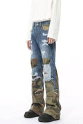 Distressed Camouflage Patchwork Jeans - Hovatok