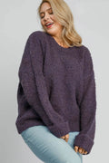 Umgee Full Size Round Neck Long Sleeve Boucle Sweater Plus Size - Hovatok