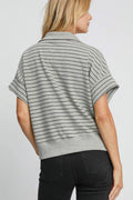 Umgee Striped Half Zip Short Sleeve Sweatshirt - Hovatok