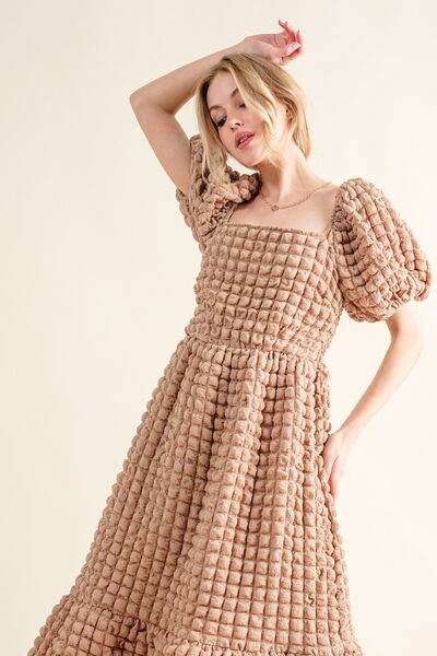 And The Why Full Size Square Neck Puff Sleeve Dress - Hovatok