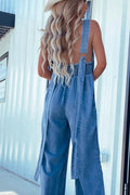 V-Neck Wide Leg Denim Jumpsuit - Hovatok