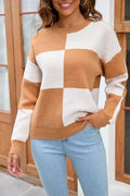 Angel Wings Color Block Round Neck Dropped Shoulder Sweater - Hovatok