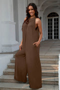 Double Take Full Size Tie Back Cutout Sleeveless Jumpsuit - Hovatok