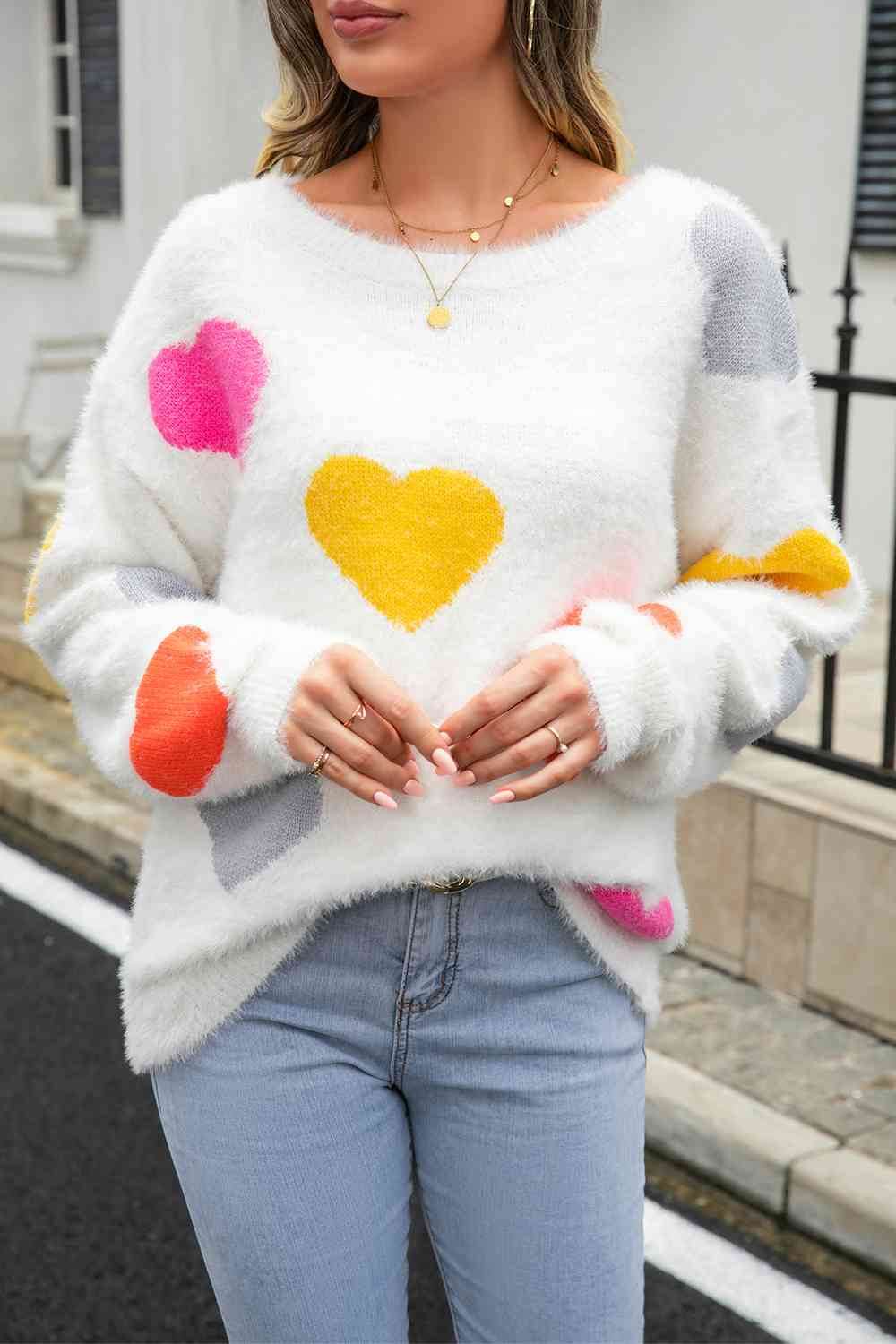 Angel Wings Heart Pattern Round Neck Long Sleeve Sweater - Hovatok