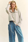 Davi & Dani Drawstring Hem Half Zip Raglan Sleeve Sweatshirt - Hovatok