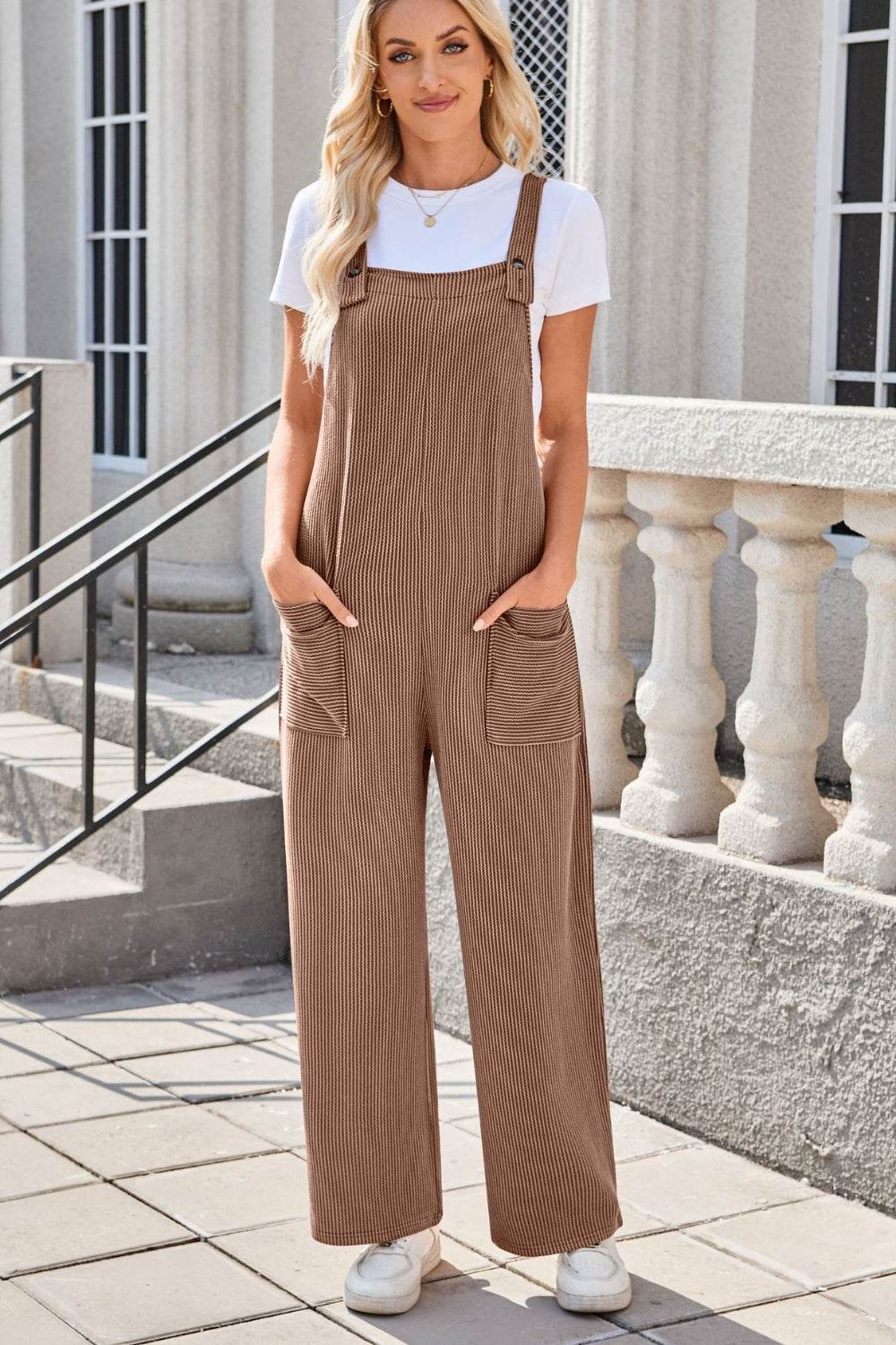 Lovelet Square Neck Wide Strap Overalls with Pockets - Hovatok
