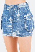 American Bazi Jacquard Trim Cargo Mini Denim Skirt - Hovatok