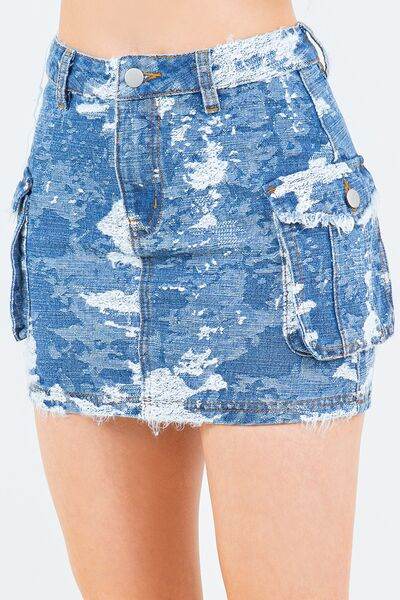 American Bazi Jacquard Trim Cargo Mini Denim Skirt - Hovatok