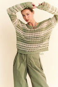 Davi & Dani Contrast Striped Crochet Drop Shoulder Knit Cover Up - Hovatok