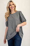 Celeste Full Size Gingham Print Top With Puff Sleeves Plus Size - Hovatok