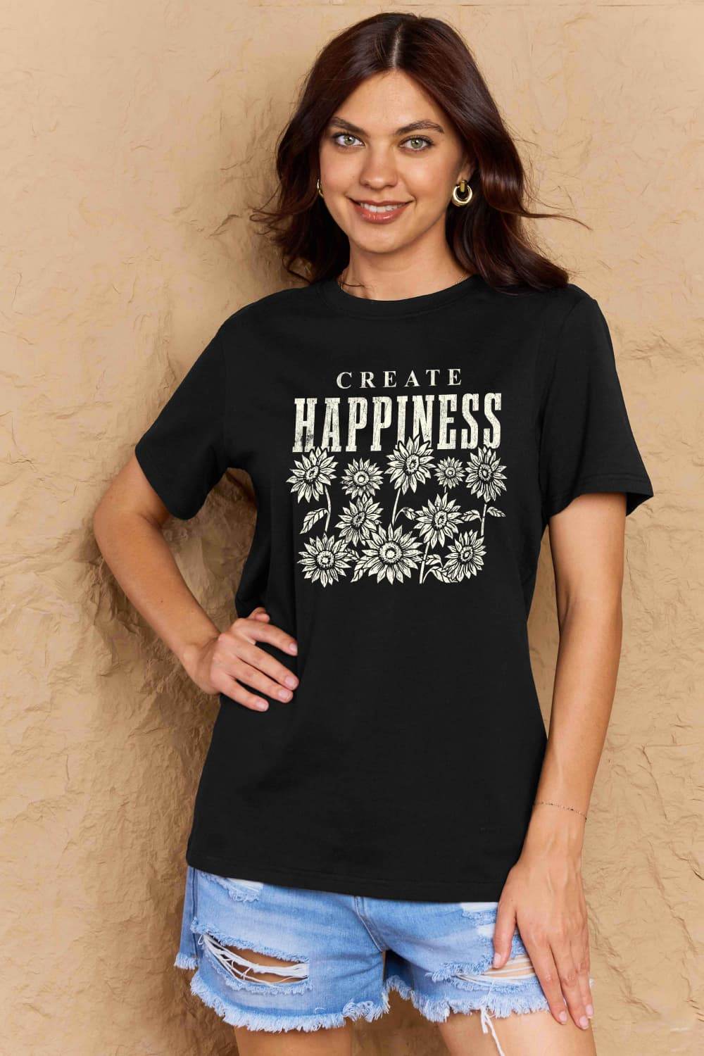 Simply Love Full Size CREATE HAPPINESS Graphic Cotton T-Shirt - Hovatok