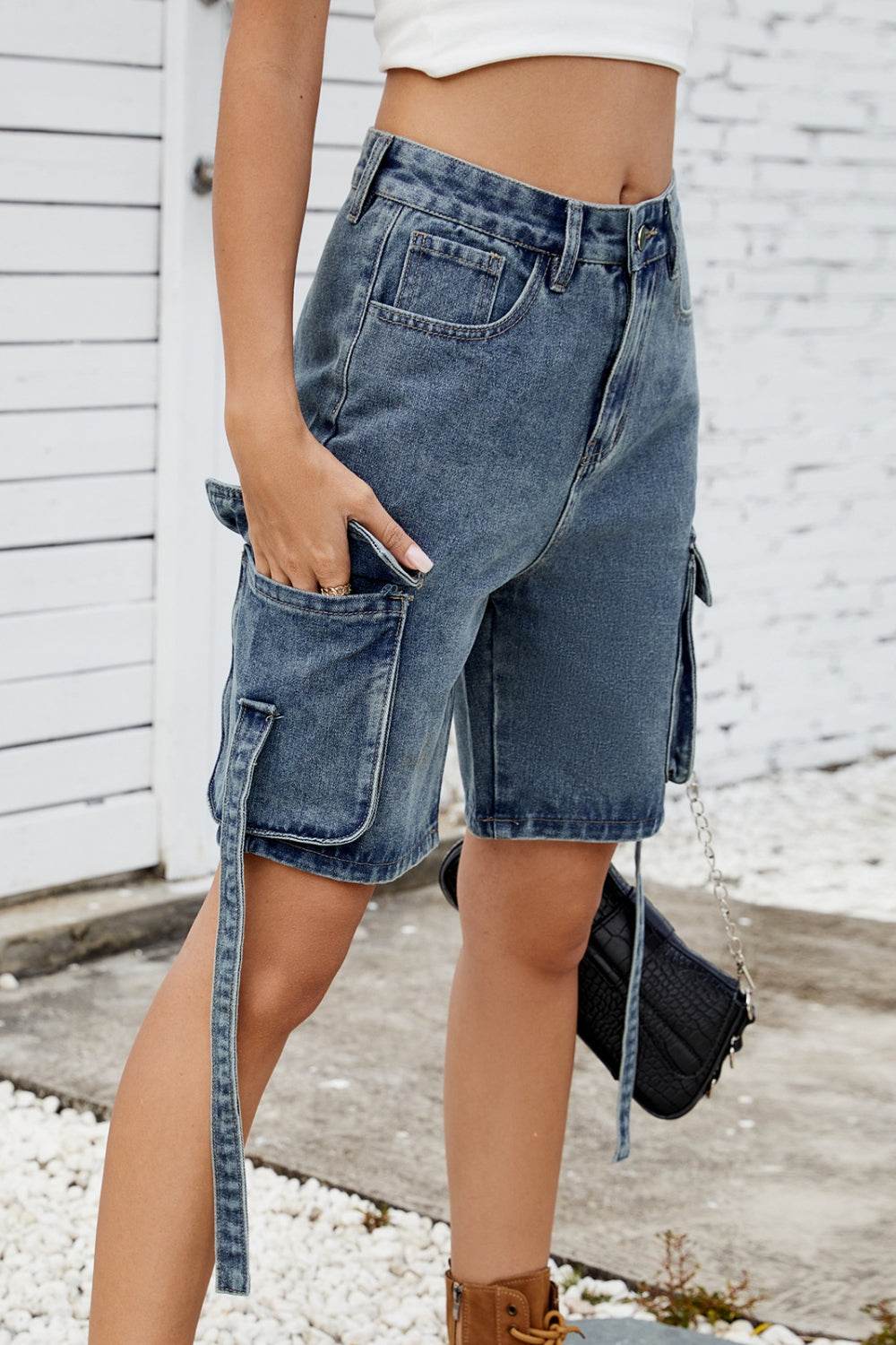Washed Cargo Denim Shorts - Hovatok
