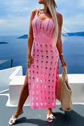Openwork Slit Scoop Neck Sleeveless Cover Up - Hovatok