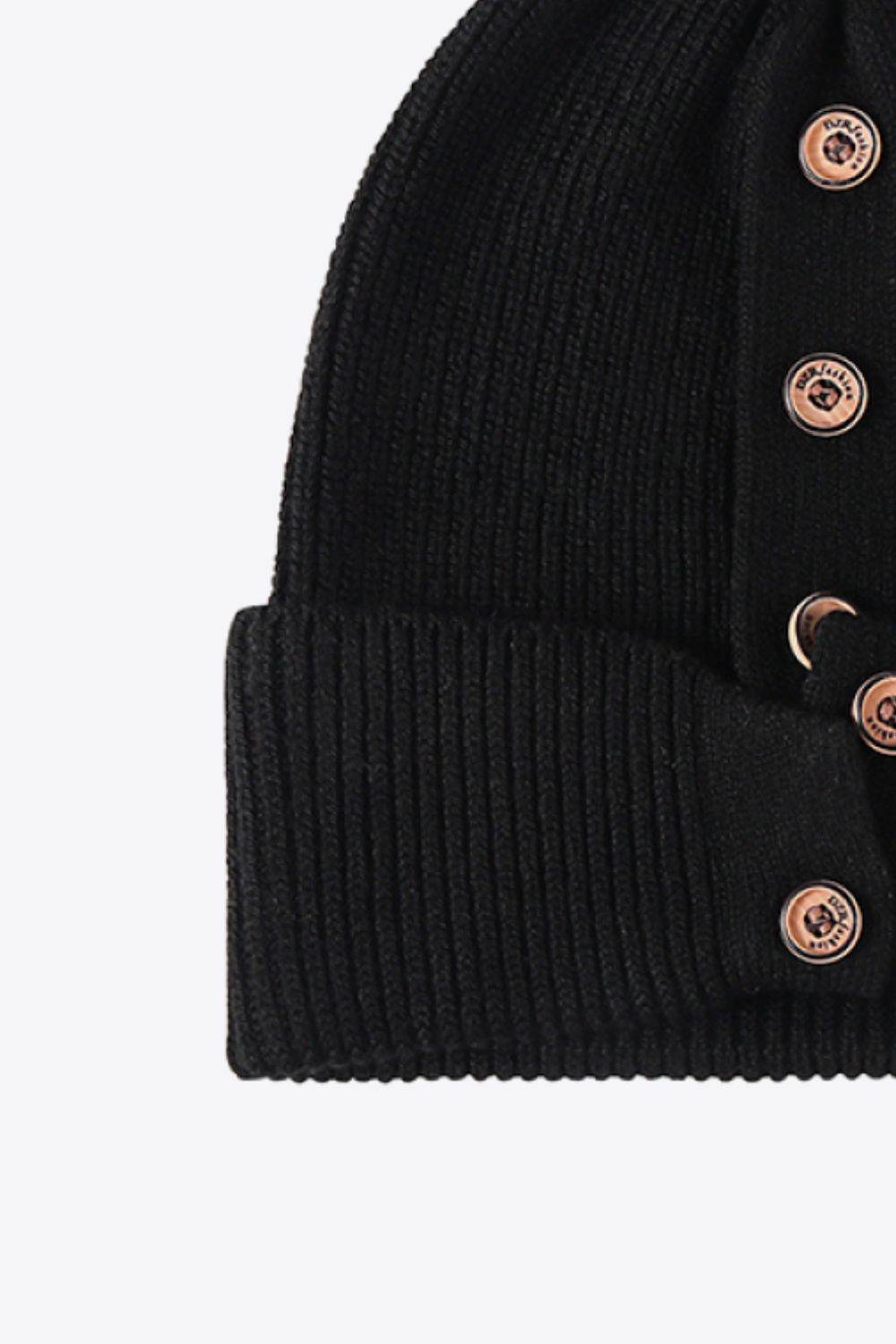 Button Detail Rib-Knit Cuff Beanie - Hovatok