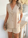 Devine Button Down V-Neck Tank and Shorts Set - Hovatok