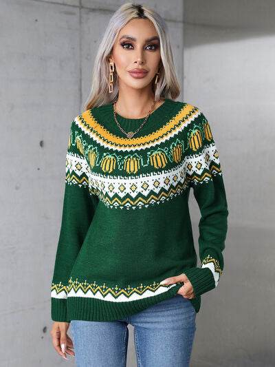 Angel Wings Geometric Round Neck Long Sleeve Sweater - Hovatok