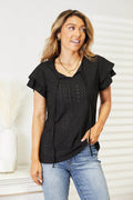 Mandy Eyelet Tie-Neck Flutter Sleeve Blouse - Hovatok