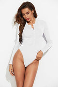 Half Button Round Neck Long Sleeve Bodysuit - Hovatok