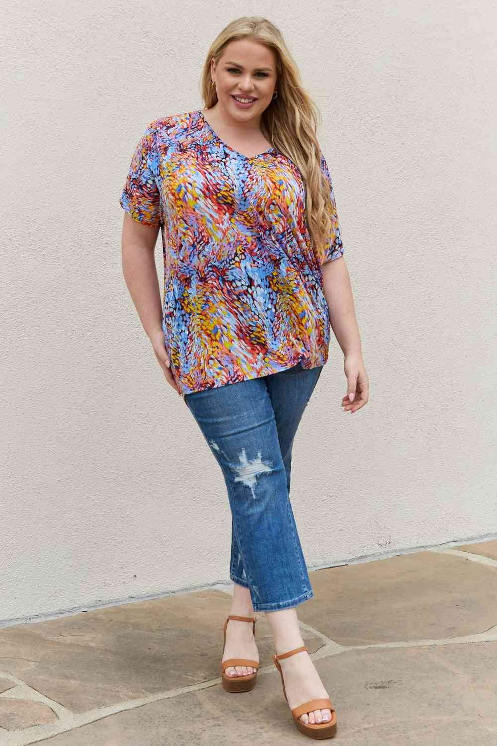 Be Stage Full Size Printed Dolman Flowy Top - Hovatok