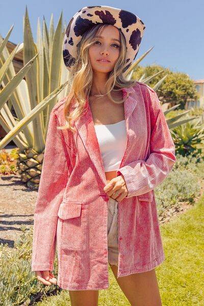 BiBi Ribbed Button Up Long Sleeve Blazer - Hovatok