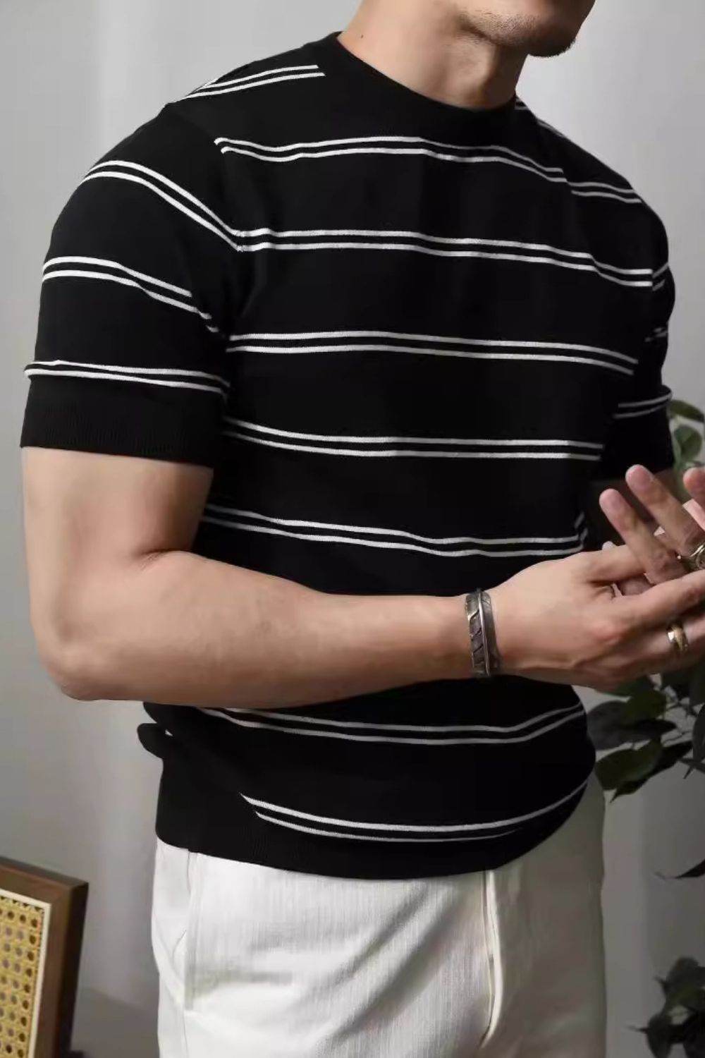 Men's Plus Size Round Neck Striped T-Shirt - Hovatok