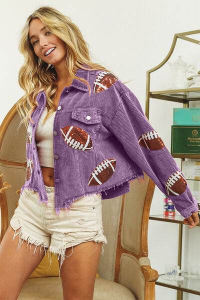 BiBi Football Sequin Embroidery Washed Corduroy Jacket - Hovatok