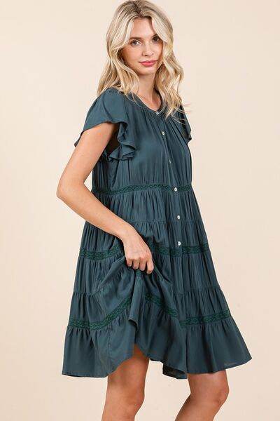 Mittoshop Lace Detail Ruffled Button Down Tiered Dress - Hovatok