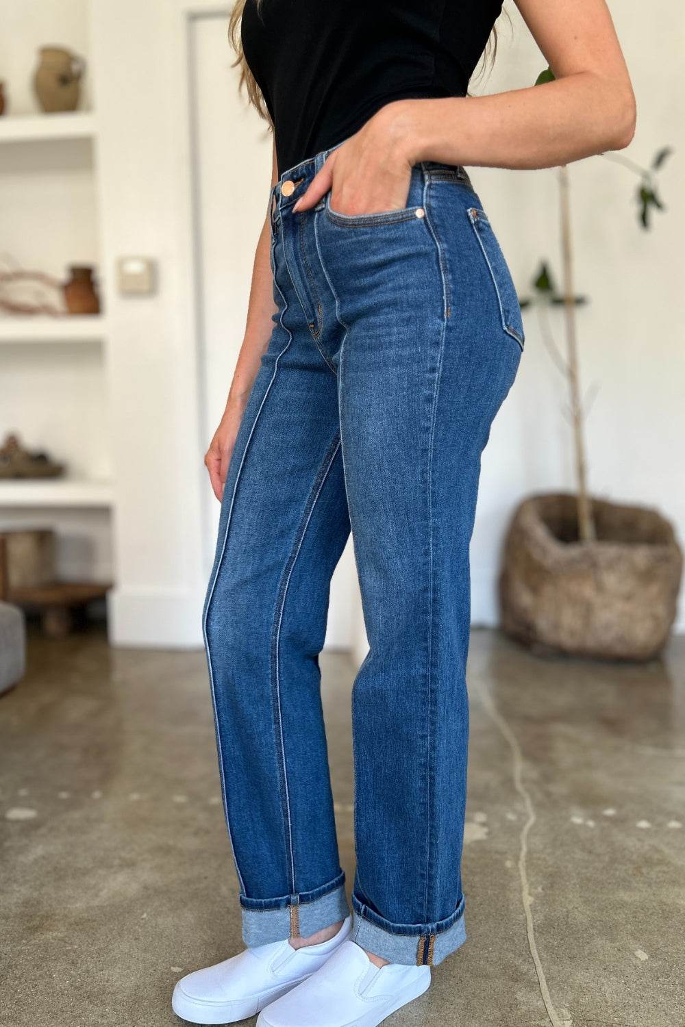 Judy Blue Full Size High Waist Front Seam Detail Straight Jeans - Hovatok