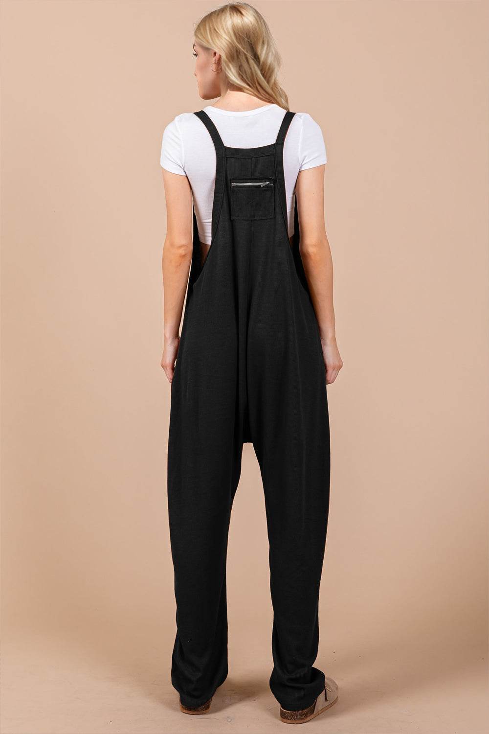Oh Full Size V-Neck Wide Strap Overalls with Pockets - Hovatok