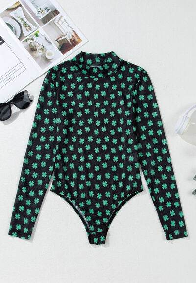 Lucky Clover Mock Neck Long Sleeve Bodysuit - Hovatok