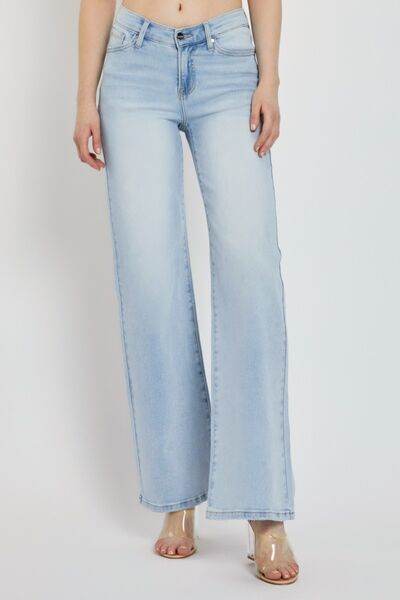 RISEN Full Size Wide Leg V Dipped Front Waist Jeans - Hovatok