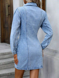Collared Neck Button Up Denim Dress - Hovatok