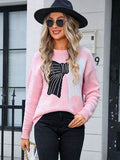 Angel Wings Bow Round Neck Dropped Shoulder Sweater - Hovatok