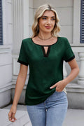 Cutout Round Neck Short Sleeve Blouse - Hovatok