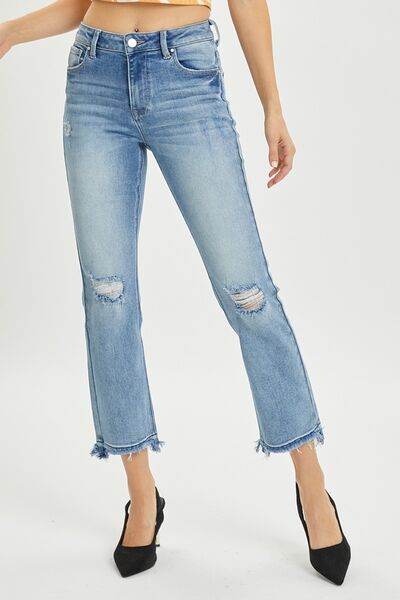 RISEN Full Size High Rise Distressed Cropped Straight Jeans - Hovatok