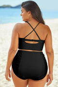 Full Size Halter Neck Crisscross Ruched Two-Piece Swimsuit - Hovatok