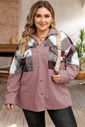 Plus Size Plaid Snap Down Jacket with Pockets - Hovatok