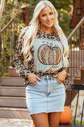 Pumpkin Graphic Leopard Round Neck Long Sleeve Sweatshirt - Hovatok