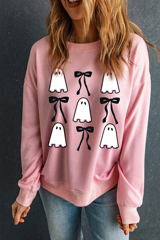 Ghost & Bow Round Neck Long Sleeve Sweatshirt - Hovatok
