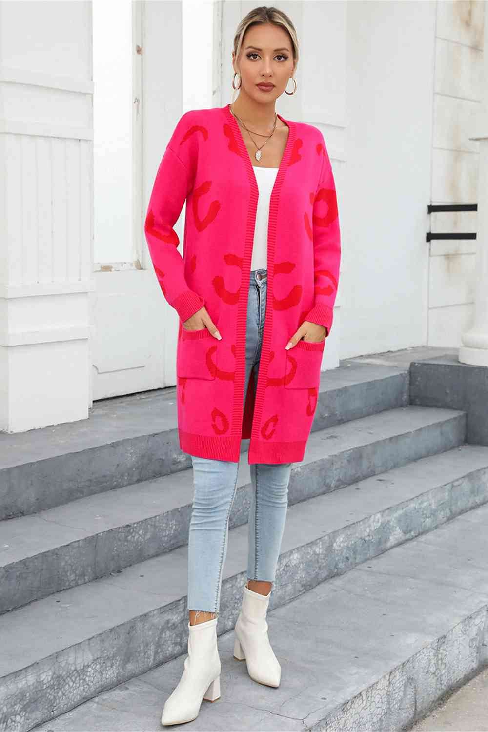 Angel Wings Printed Long Sleeve Cardigan with Pockets - Hovatok