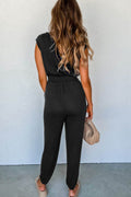 Smocked Sleeveless V Neck Jumpsuit - Hovatok