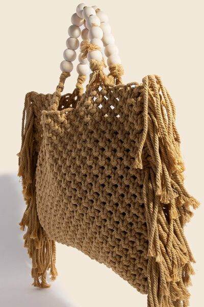 Fame Wooden Beaded Handle Braided Tote Bag - Hovatok