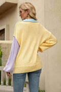 Angel Wings Color Block Round Neck Dropped Shoulder Sweater - Hovatok