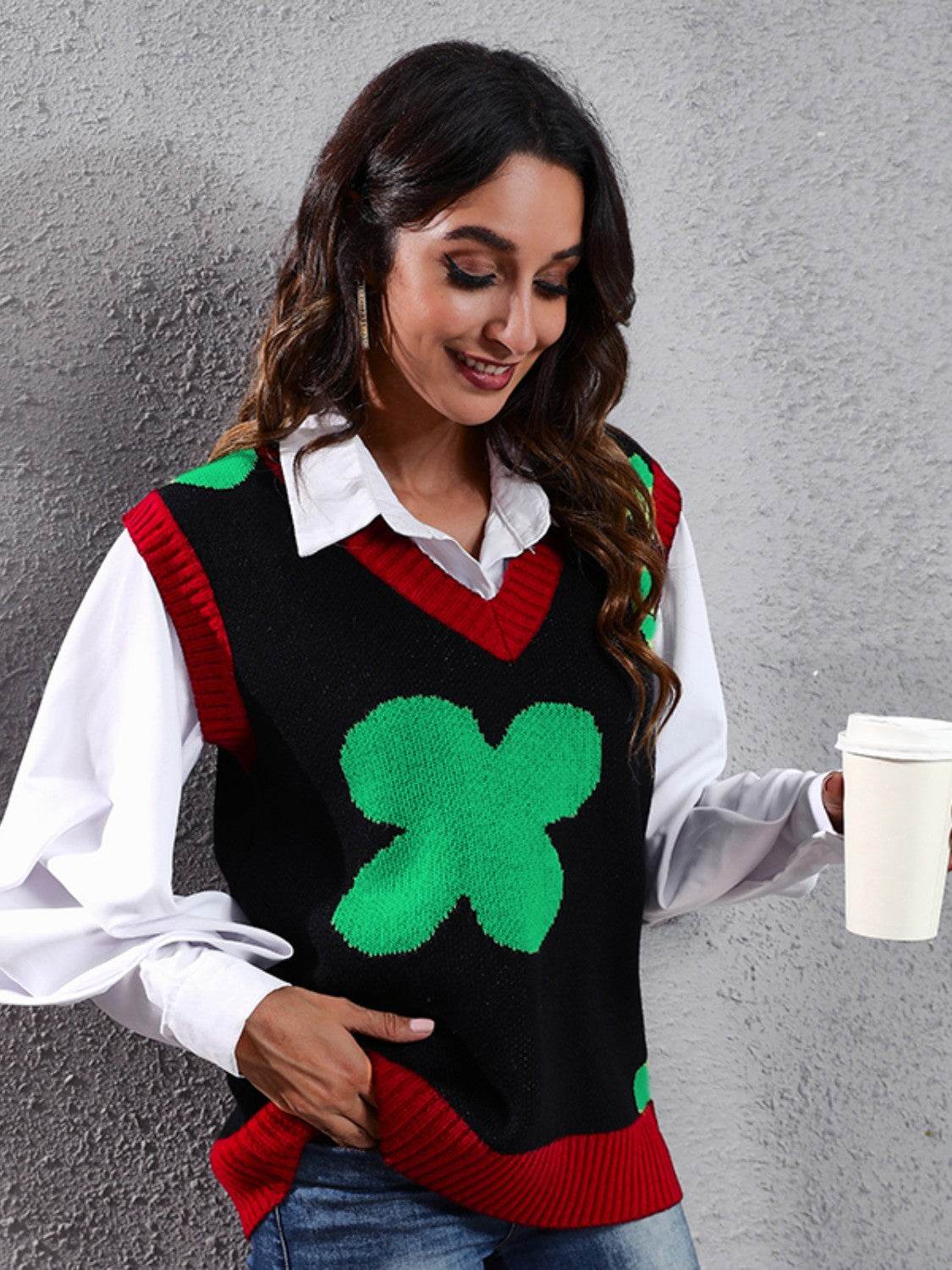Four Leaf Clover V-Neck Sweater Vest - Hovatok