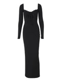 Devine Slit Lace Detail Sweetheart Neck Long Sleeve Maxi Dress - Hovatok