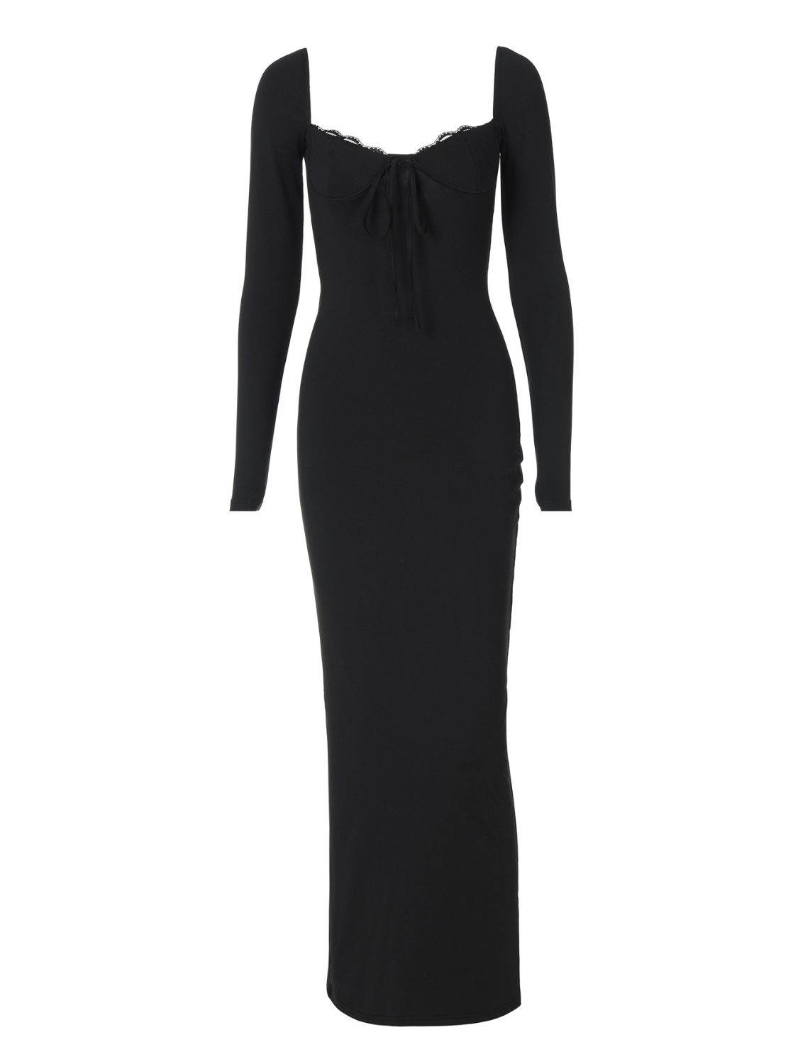 Devine Slit Lace Detail Sweetheart Neck Long Sleeve Maxi Dress - Hovatok